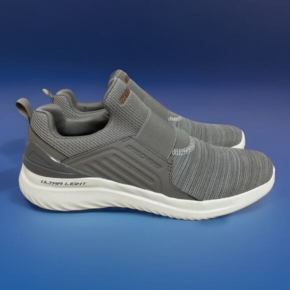 Skechers Mens Sz 10 Gray Slip On Sneakers Stretch Fit Bounder 2.0 Balmore Taupe - Picture 1 of 9
